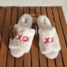Dluxe Dearfoams Womens Plush Ivory XOXO Open Toe Slippers Shoes Size 11-12/XL