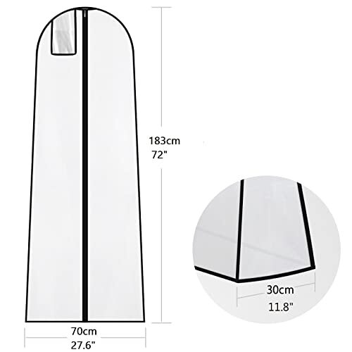 Kleidersack Hochzeitskleid Abdeckung Schutzhülle für 72" x 27,6" schwarzer Rand - Bild 2 von 7