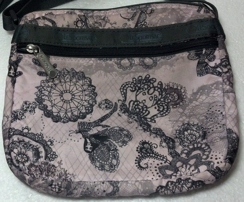 Le Sport Sac Umhängetasche/Schultertasche pink & schwarz mit Blumen, Schmetterlingen, Feen - Bild 2 von 5