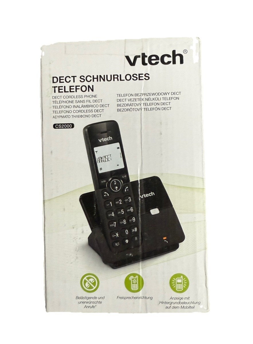 Vtech CS2000 Schnurloses Telefon Mit ECO+ Modus & Goobay 15m Telefonkabel RJ11 – Schwarz, Anrufsperre, Anrufer-ID