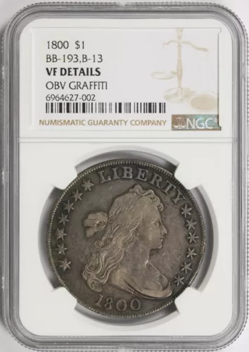 1800 $1 Draped Bust Silver Dollar NGC VF Details / BB-193, B-13