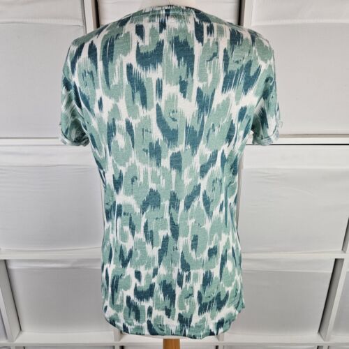 Jaeger 100% Linen Top Size L 12 14 White Green T-Shirt Abstract Lightweight - Picture 7 of 13
