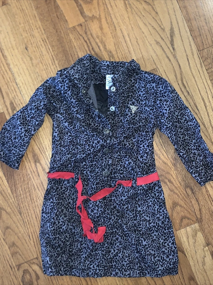 Vestido GUESS LOS ANGELES Negro Leopardo Guepardo y Cinturón Rojo Niñas Talla 5 ❤️tb3m5 Foto 4 de 4