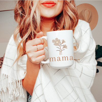 Mama Coffee Mug, Mug With Flowers, New Mom Gift, Mama gift, Baby Shower Gift