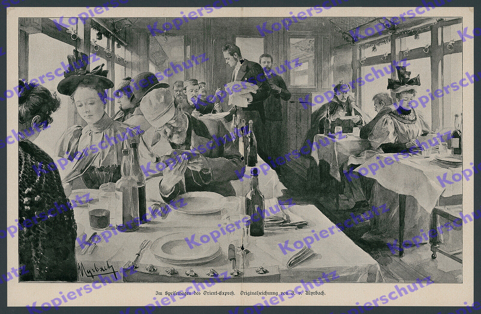 F.v. Myrbach Orient-Express Dining Car Interior View Kolej pasażerska Pociąg 1895