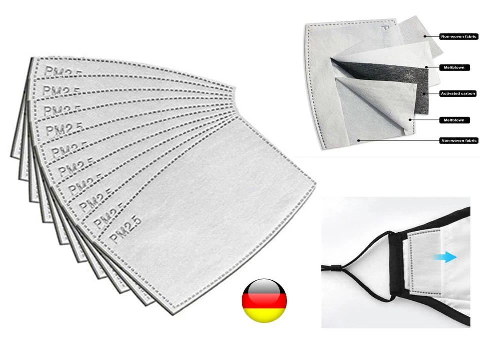 SAFETY MASK 3- 50 Maskenfilter PM2.5 Aktivkohle Filter 5-lagig Einlagen Mundschutz Kind Erwa
