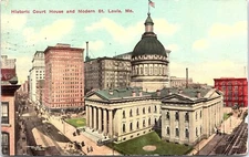 Postcard MO View of Historic Court House Modern St. Louis Railway Street View A8