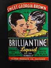 1936 Brilliantine Liquid Valmor Sweet Georgia Brown Label Black Americana