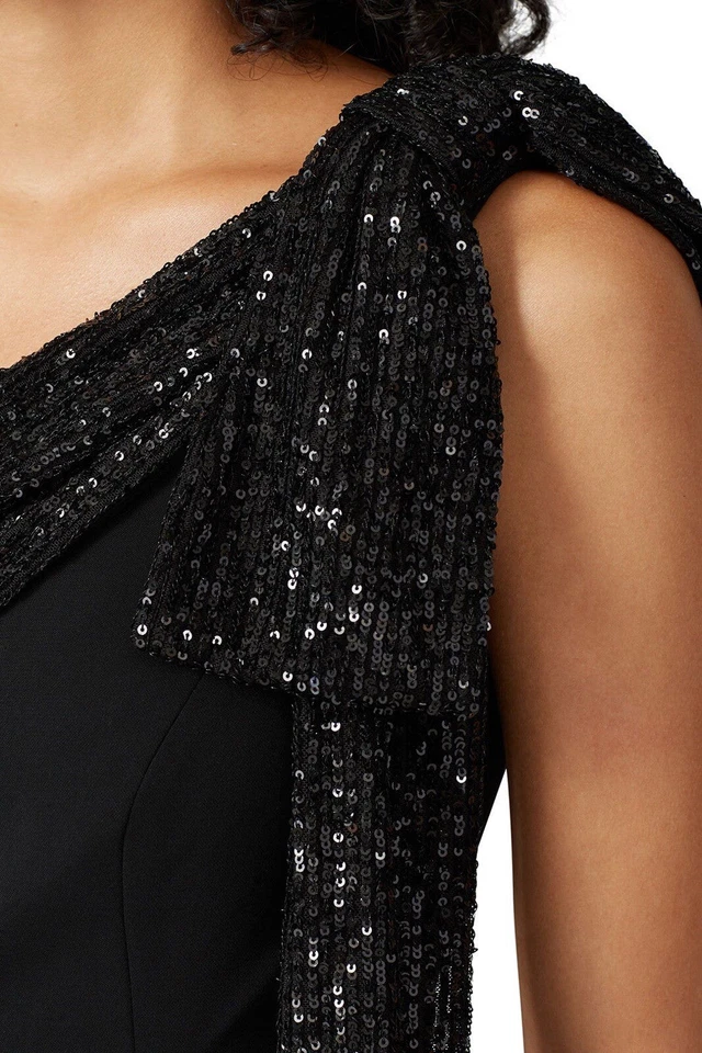 $395 TRAJE DE BARBERO JAY GODFREY RTR Negro Lentejuelas Un Hombro Talla 4 Foto 4 de 4