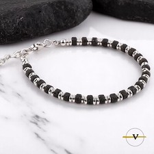 BRACCIALE UOMO PIETRE DURE DI LAVA VULCANICA NATURALI ACCIAIO INOSSIDABILE