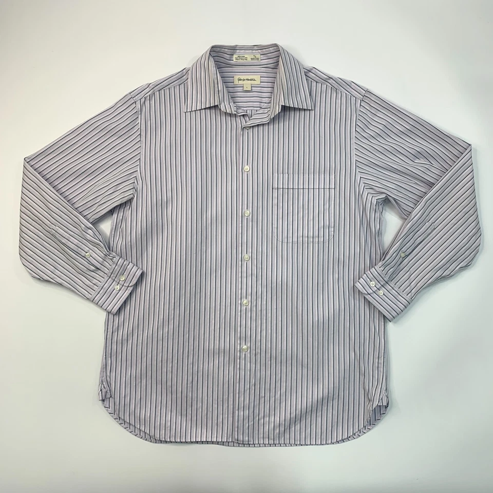 Camisa de vestir vintage Nordstrom para hombre L grande algodón a rayas sin arrugas sin planchar Foto 2 de 4