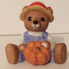 Homco Teddy Bear w/Blue Overalls Pumpkin & a ...