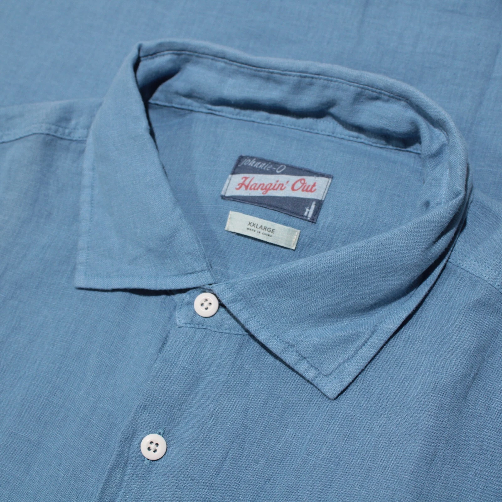 Johnnie-O NWD Casual Button Down Shirt Size 2XL In Solid Blue Linen