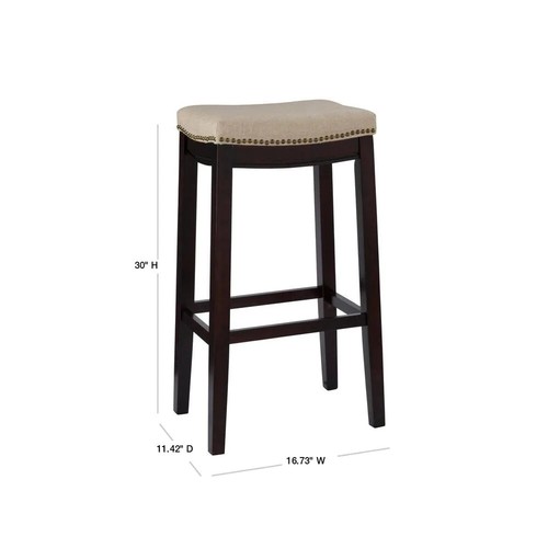 Linon Home Decor Bar Stool Dark Walnut Cushioned Seat Backless 30 in. Height - Picture 3 of 6