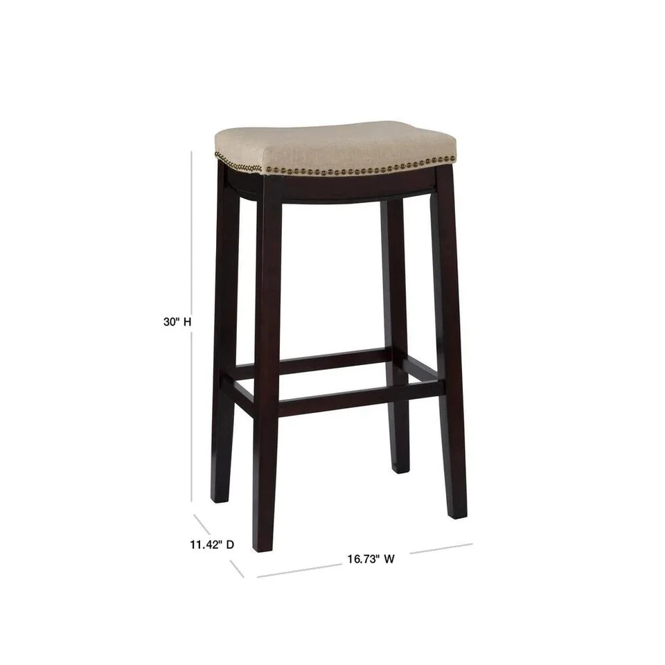 Linon Home Decor Bar Stool Dark Walnut Cushioned Seat Backless 30 in. Height - Image 3 of 4