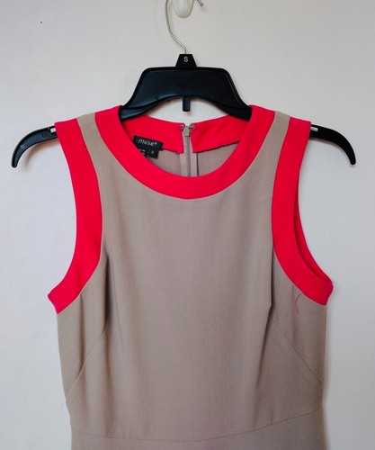 Muse women's dress fit and flare brown with pink trimmings zip closure size 2 - Picture 3 of 6
