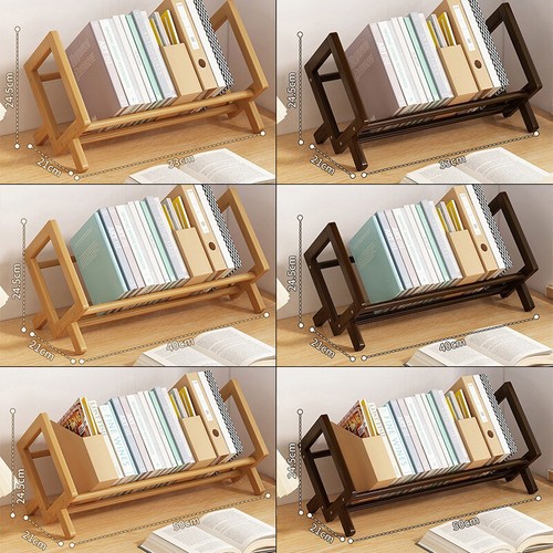 Desktop Bookshelf Home Office Bamboo Decor Shelf Bookcase Storage Shelf Stand - Picture 3 of 17