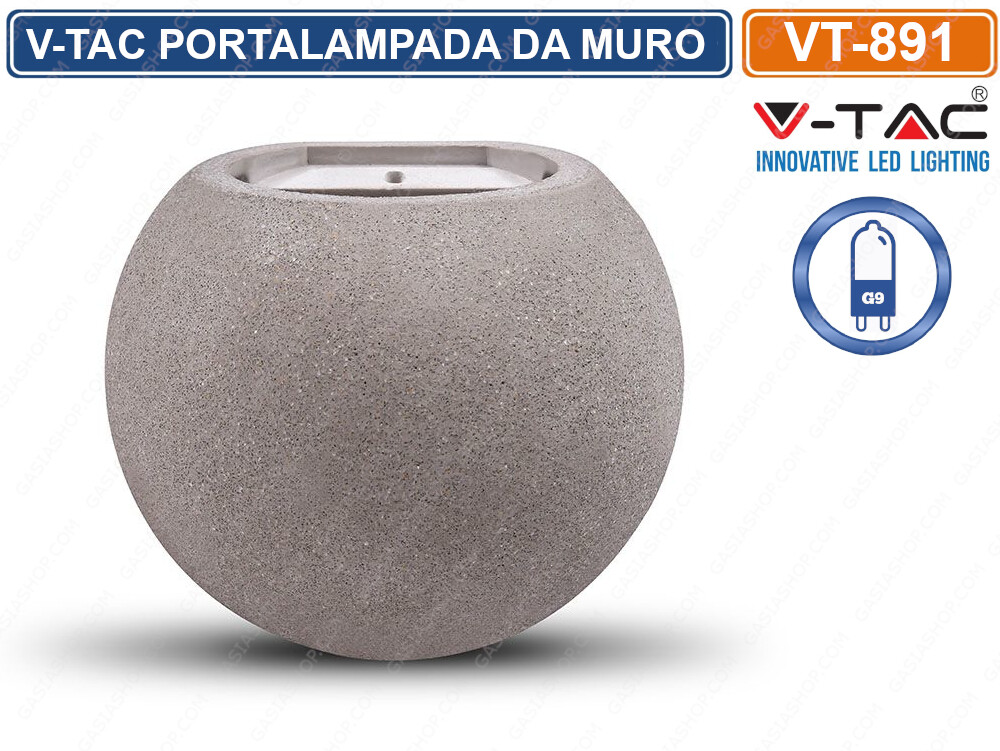 V-TAC VT-891 APPLIQUE PORTALAMPADA DA MURO IN CALCESTRUZZO PER LAMPADINE G9