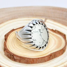 White Howlite Oval Cut 925 Sterling Silver Turkish Style Men's Ring Jewelry