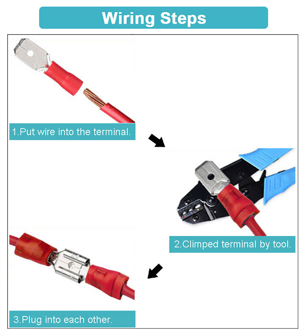 Flachsteckhülsen Vollisoliert mit Querschnitt von 0,5mm² - 6 mm²  Kabelschuhe Kabel weibliche Steckverbinder Sortiment Set 10-100 Stück (10,  Blau