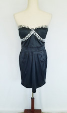 HAK Black Silver Rhinestone Mini Dress Sleeveless Pockets Soft Material Size 8