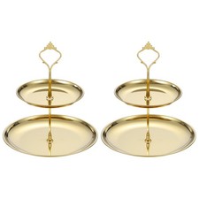 2 Set 2-Tier Cupcake Stand Holder Stainless Steel Serving Tray Gold