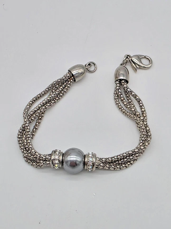 Pulsera Premier Designs PURA SOFISTICACIÓN Palomitas Plata Imitación Perla Cristales Foto 2 de 4