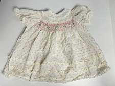 Vintage Polly Flinders Smocked Pink Ivory Floral Child s Dress Size 3-9 Mo Vtg
