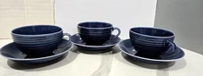 SET OF 3 Crate & Barrel Stockholm Design House Blue  Cups and Saucers