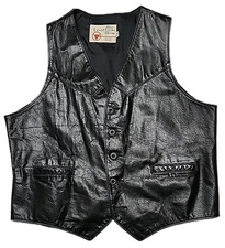 ☆ Vintage Black Leather Vest Sears The Leather Shop Men's Size 44R Harley Patch