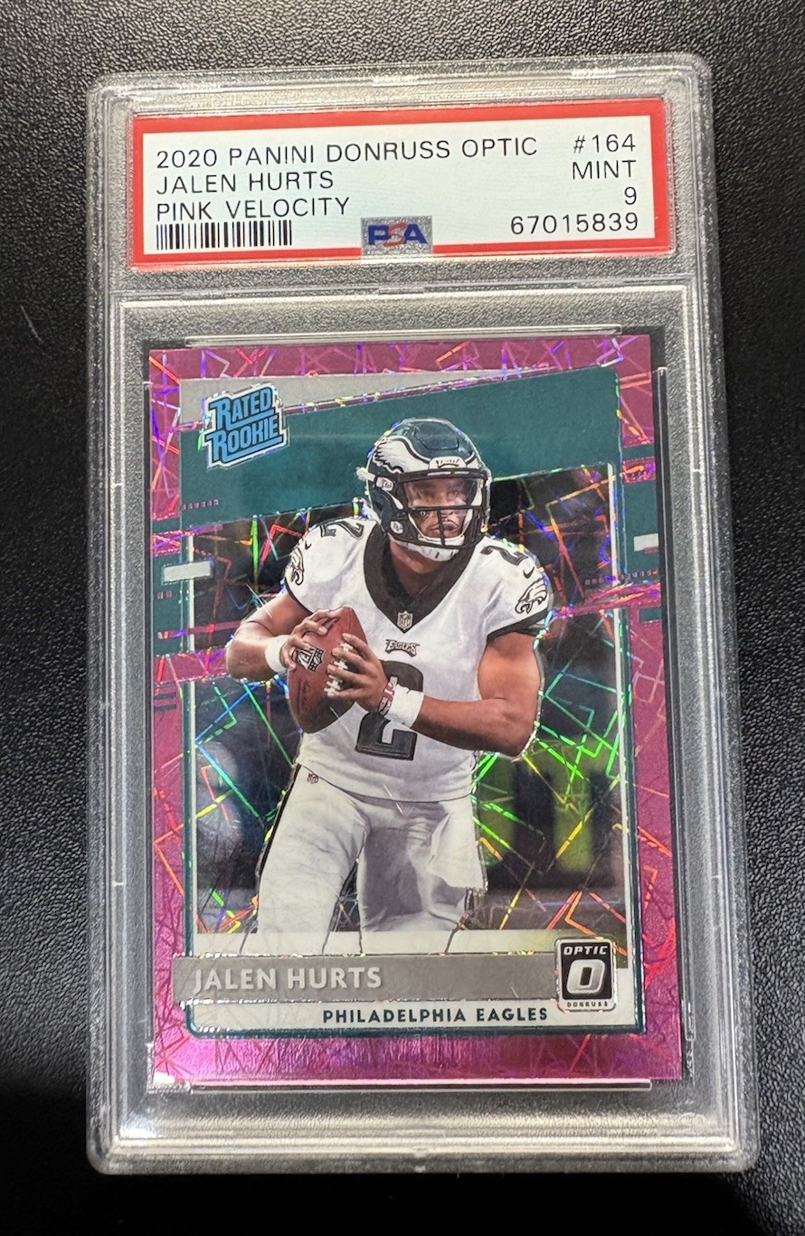 JALEN HURTS 2020 Optic Pink Velocity Prizm /79 PSA 9 EAGLES RC Rookie PMJS