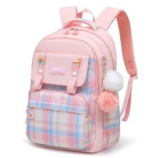 Girls Plaid Backpack School Bookbag for Kids Elementary Middle 17in Pink