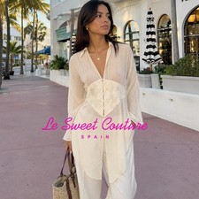 ZARA WOMAN SS26 ECRU ZW COLLECTION GEORGETTE LACE BLOUSE ALL SIZES 5919/134/712
