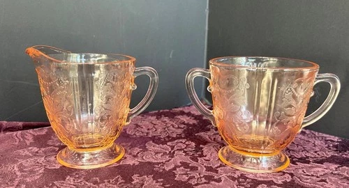 Pink Depression Glass cream&sugar cupsMacBeth Evans American Sweetheart 1930s