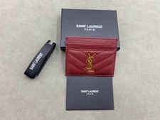 Gold Logo YSL Saint Laurent Leather card holder Red