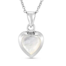Dainty White Mother of Pearl Sweet Heart Sterling Silver Love Forever Necklace