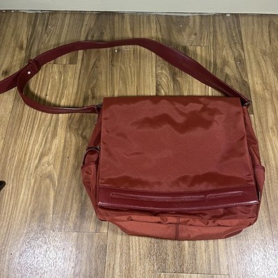 Tumi Messenger Bag Womens Large Red Nylon Leather Crossbody Travel Work Purse