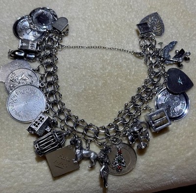 Gorgeous Double Curb Link Sterling Silver Charm Bracelet