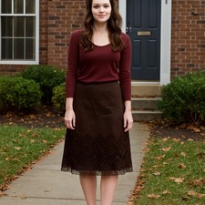 Vintage 90s Y2k Brown Lace Skirt Forest Fairy Coastal Gilmore Cowgirl Boho Sz 10