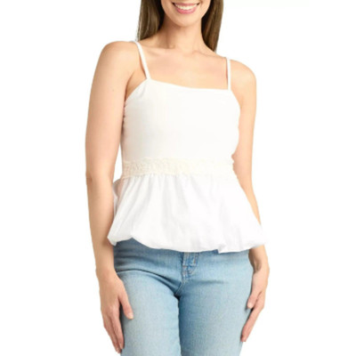 BCX Juniors' Solid Poplin Bubble-Peplum Square-Neck Top XS