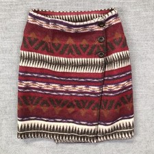 Vintage Paul Harris Skirt Womens 8 Red Geometric Tribal Wrap Button Asymmetric