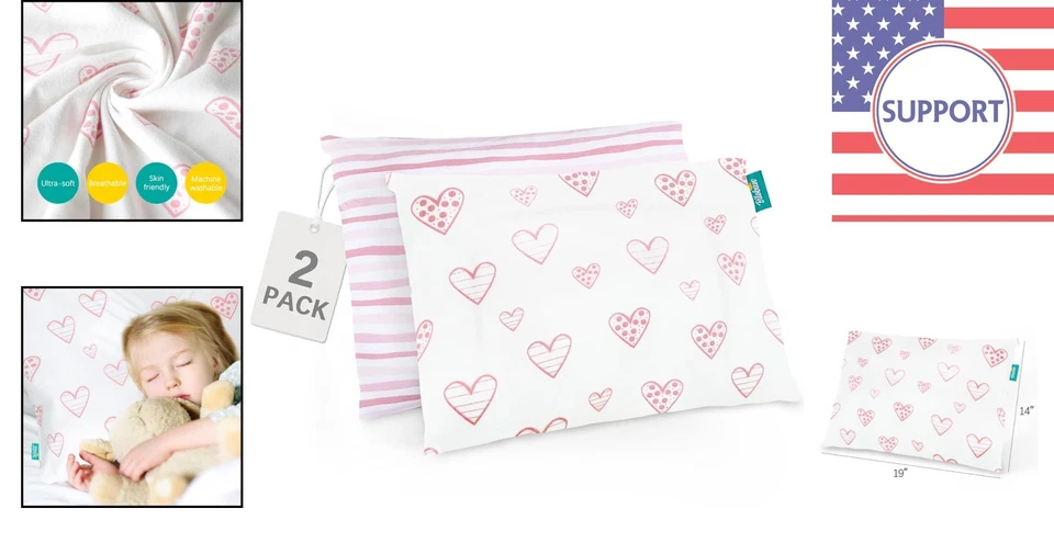 Luxury Organic Cotton Pillowcases for Toddlers – Travel & Home Use, Pink Print - Image 2 of 4