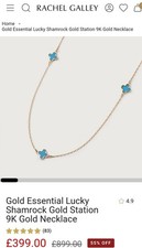 Rachel Galley TJC 9CT GOLD TURQUOISE Lucky Shamrock Station Necklace. Box Rrp399