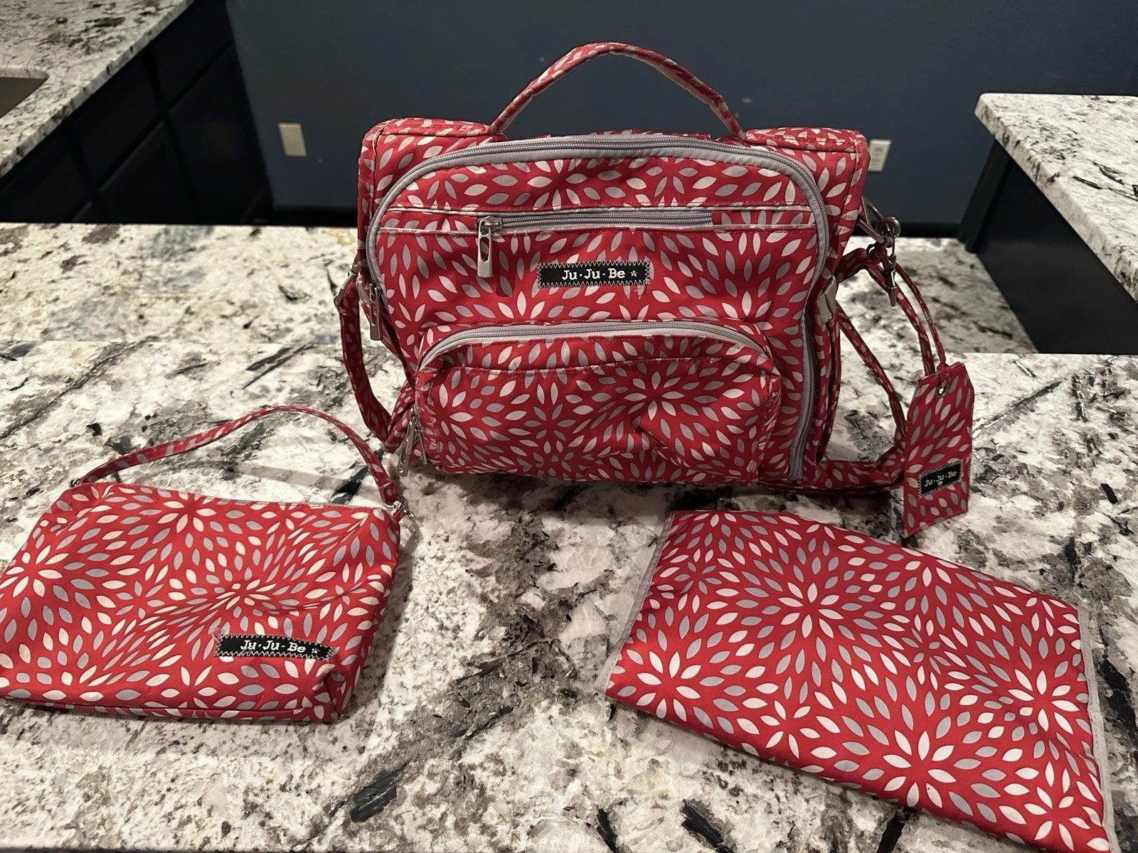 Ju-Ju-Be Be All Diaper Bag + Be Quick & Changing Pad Red Floral EUC