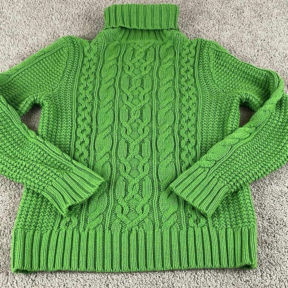 Suéter Ralph Lauren Para Mujer XL Grueso Cable Pescador Cuello Alto Grueso T241 Foto 3 de 4