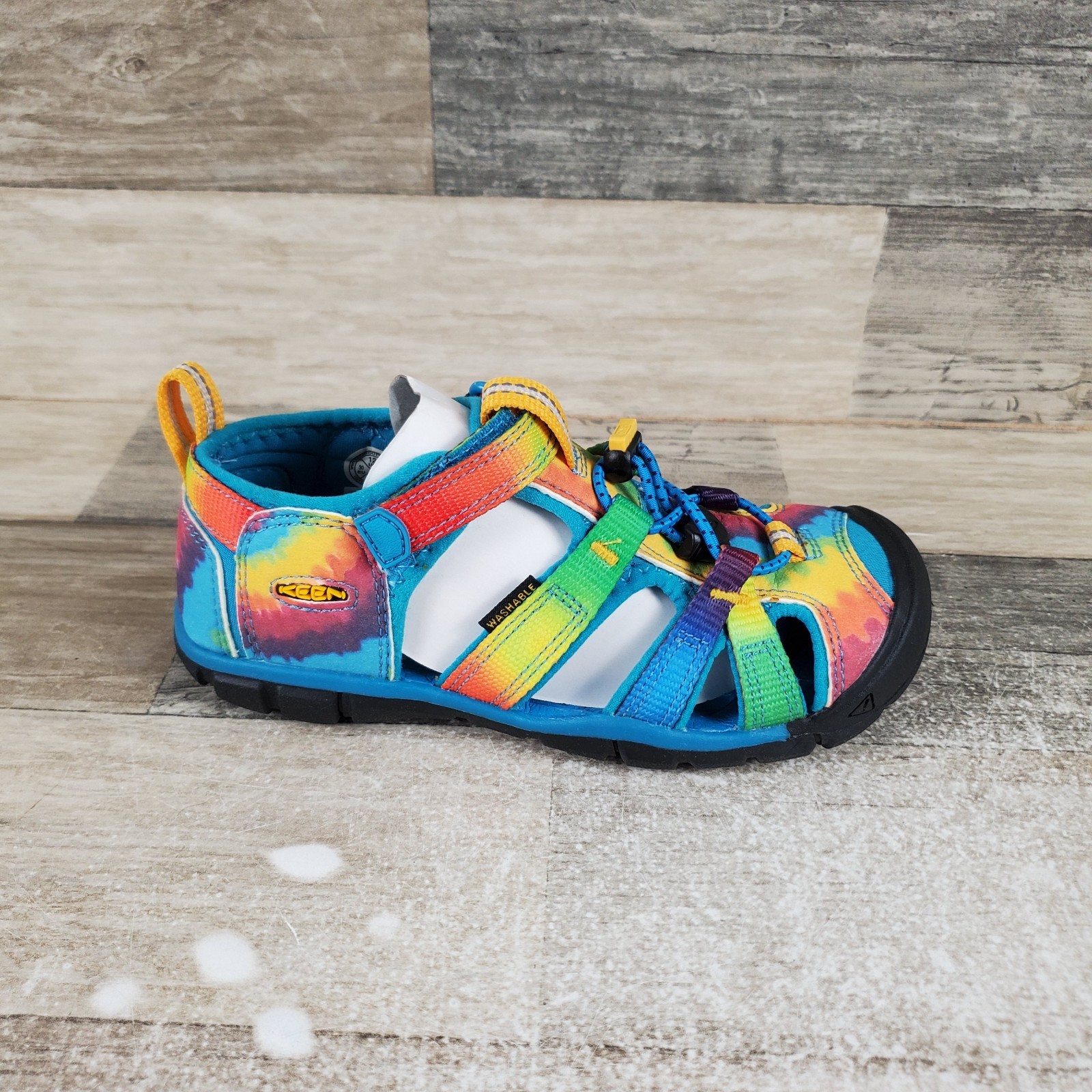 Sandali Keen Seacamp II CNX giovani taglia 12 blu vivo originali tie dye toggle scarpe