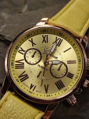 Geneva Marken Armbanduhr Uhr NEU In Gold Zitronengelb zeitloses Retro Design