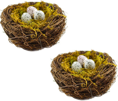 Large Decorative Rattan Birds Nest with Eggs for Home and Garden Decor (2 Sets)
