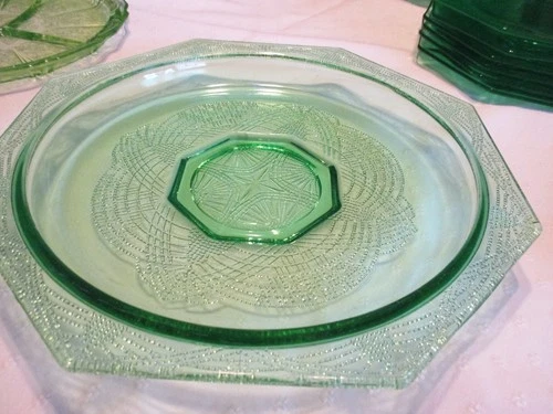Uranium Glass Decorative Dish Depression Glass Green