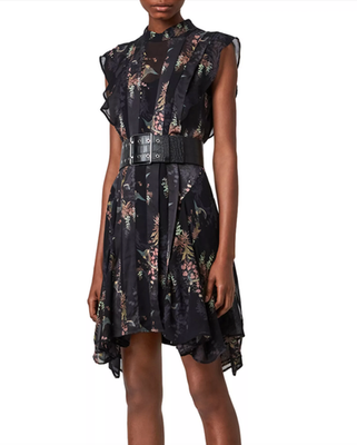 NEW AllSaints Women's Size 6 Fleur Meusma Floral Dress Pleated Asymmetric  Hem